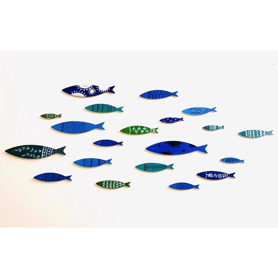 Set 20 con cá gỗ tô mầu cho bé 9cm kèm màu tô và cọ