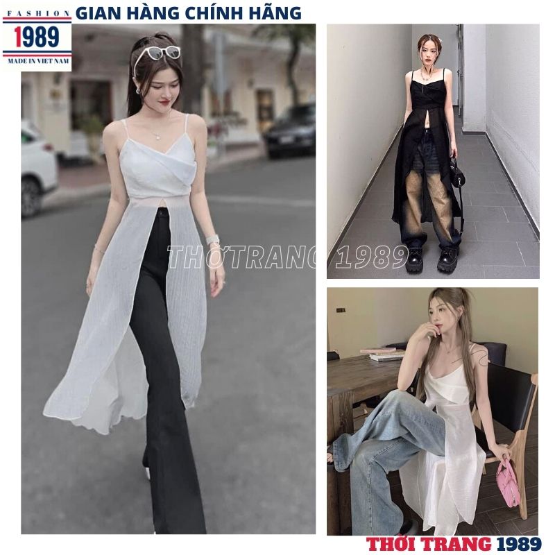 Áo 2 dây xẻ tà dáng dài chất voan đũi mài trắng đen- áo nữ kiểu xòe chữ a dài hottrend2023 áo 2 dây kiểu nữ ôm sexy cá tính đi chơi dự tiệc áo nữ giá rẻ phong cách ulzzang áo nữ thời trang hàn quốc THỜI TRANG 1989