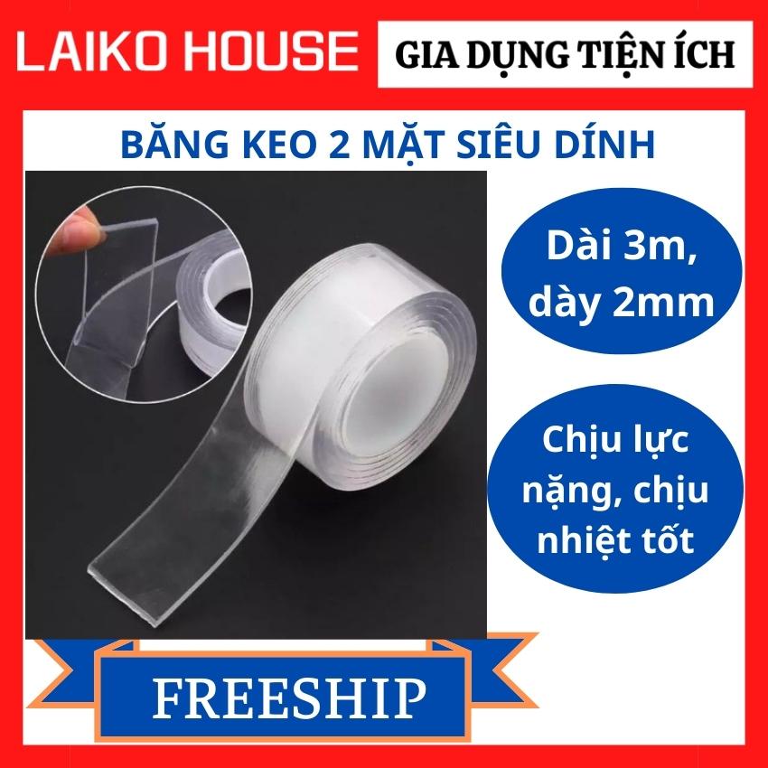 (HM) (Dài 3m) Băng Keo 2 Mặt Siêu Dính Trong Suốt Dán Trên Mọi Bề Mặt Loại Dày 2 Ly ( Loại Tốt)
