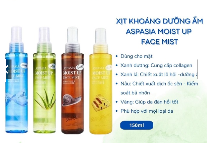 [HCM] Xịt Khoáng Dưỡng Ẩm Aspasia Moist Up Face Mist 150ml