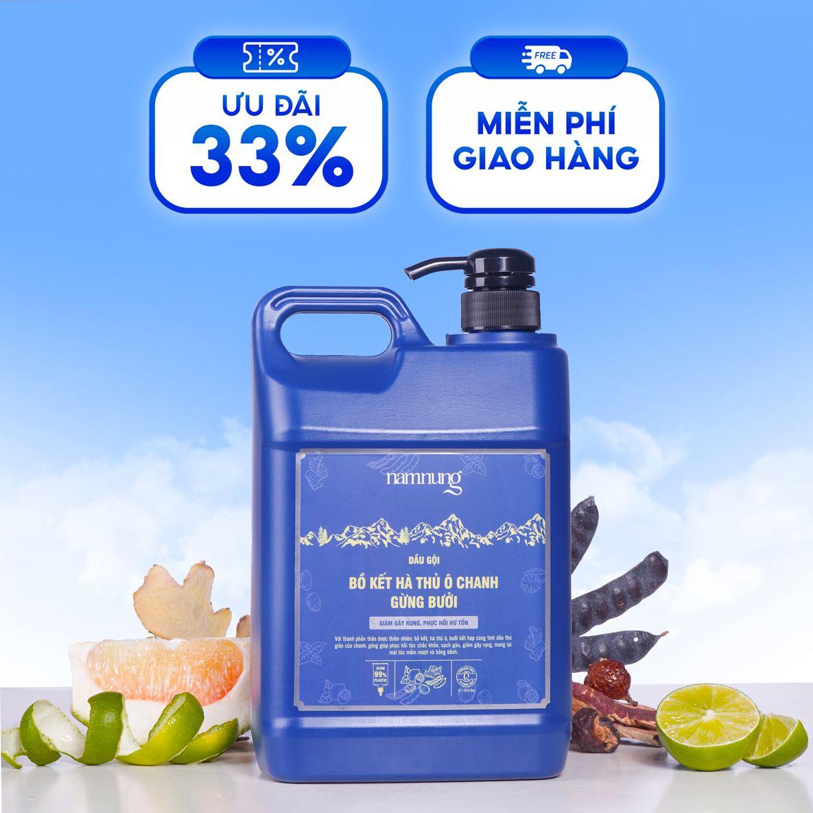 Dầu gội thảo dược nam nung giảm gãy rụng, giúp tóc chắc khỏe 2000ml