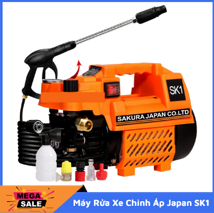 Máy rửa xe mini. máy rửa xe chỉnh áp sakura. japan sk1. công suất 2400w. có chỉnh áp trên thân máy. máy xịt rửa xe lõi đồng 100%