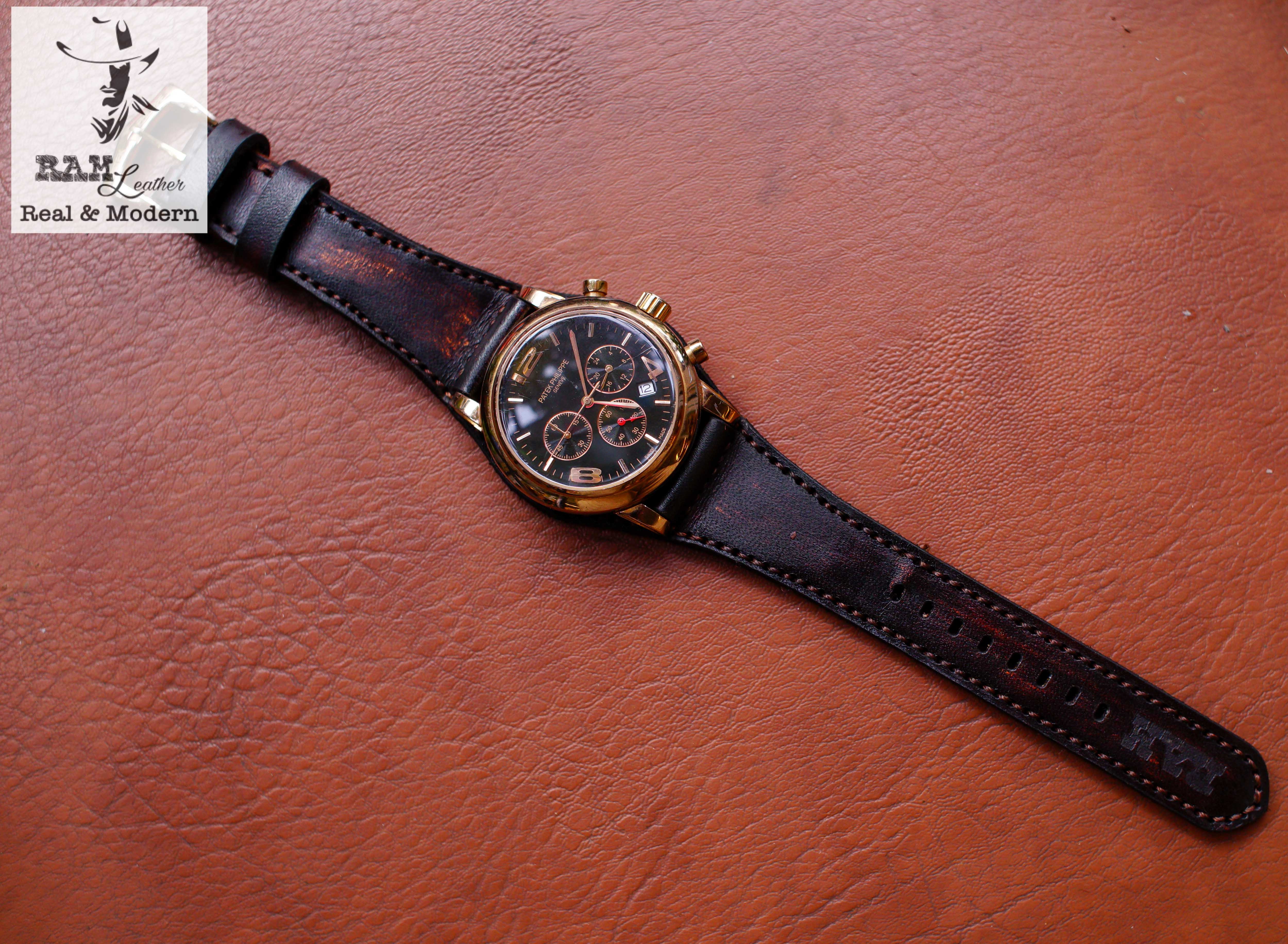 Dây da đồng hồ siêu bền da bò vegtan ý ram leather bx chocolate hàng chính hãng ram leather