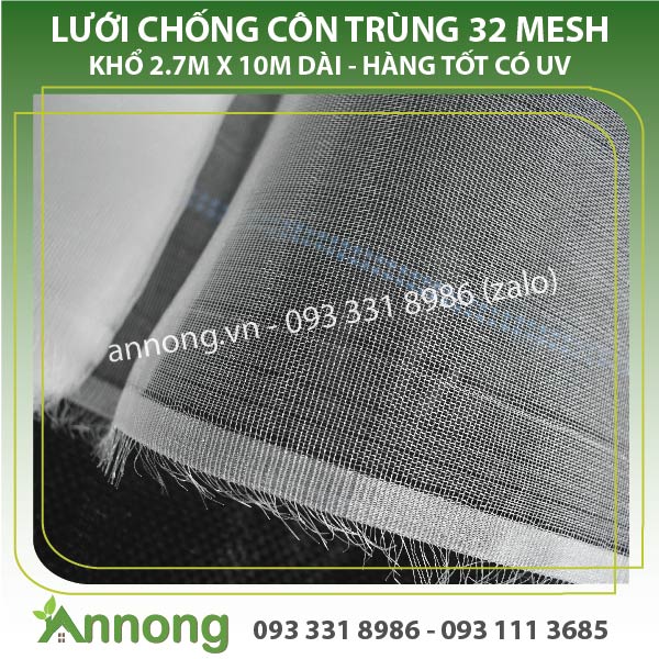 Lưới Mùng Chống Côn Trùng Trồng Rau Sạch 2.7m x 10m Dài, 32 Mesh