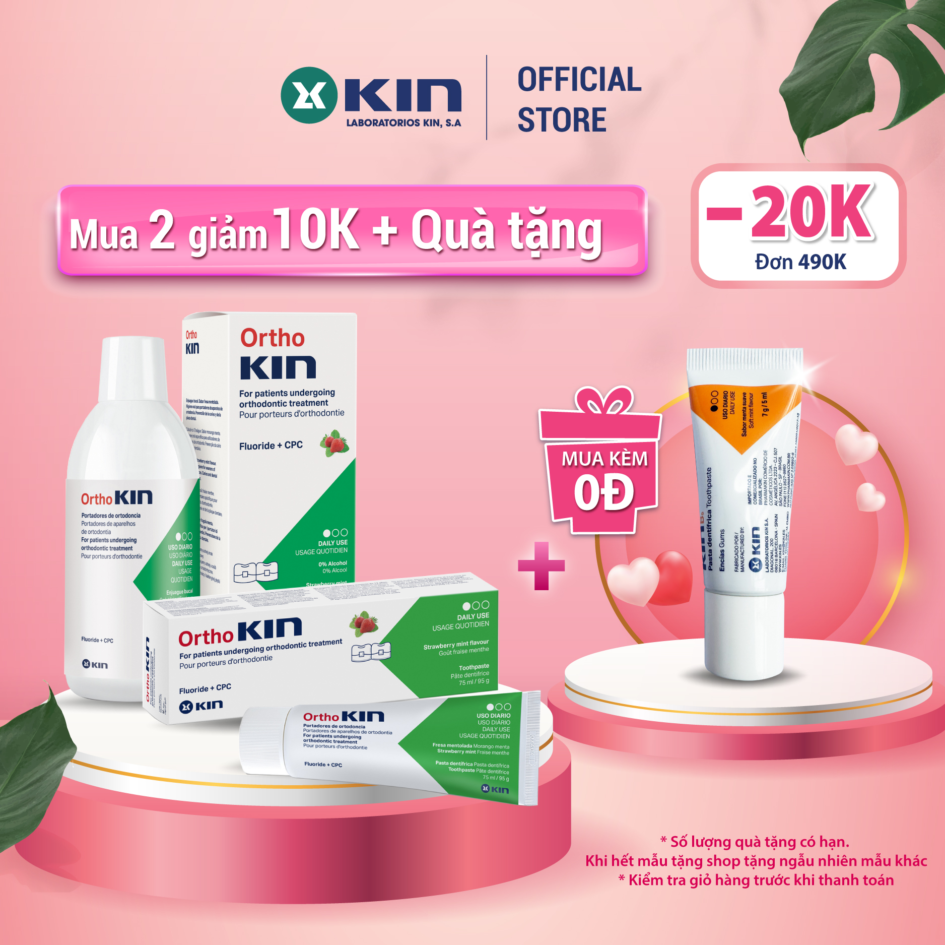 Combo nước súc miệng kem đánh răng ortho kin cho răng niềng, chỉnh nha 500ml/75ml