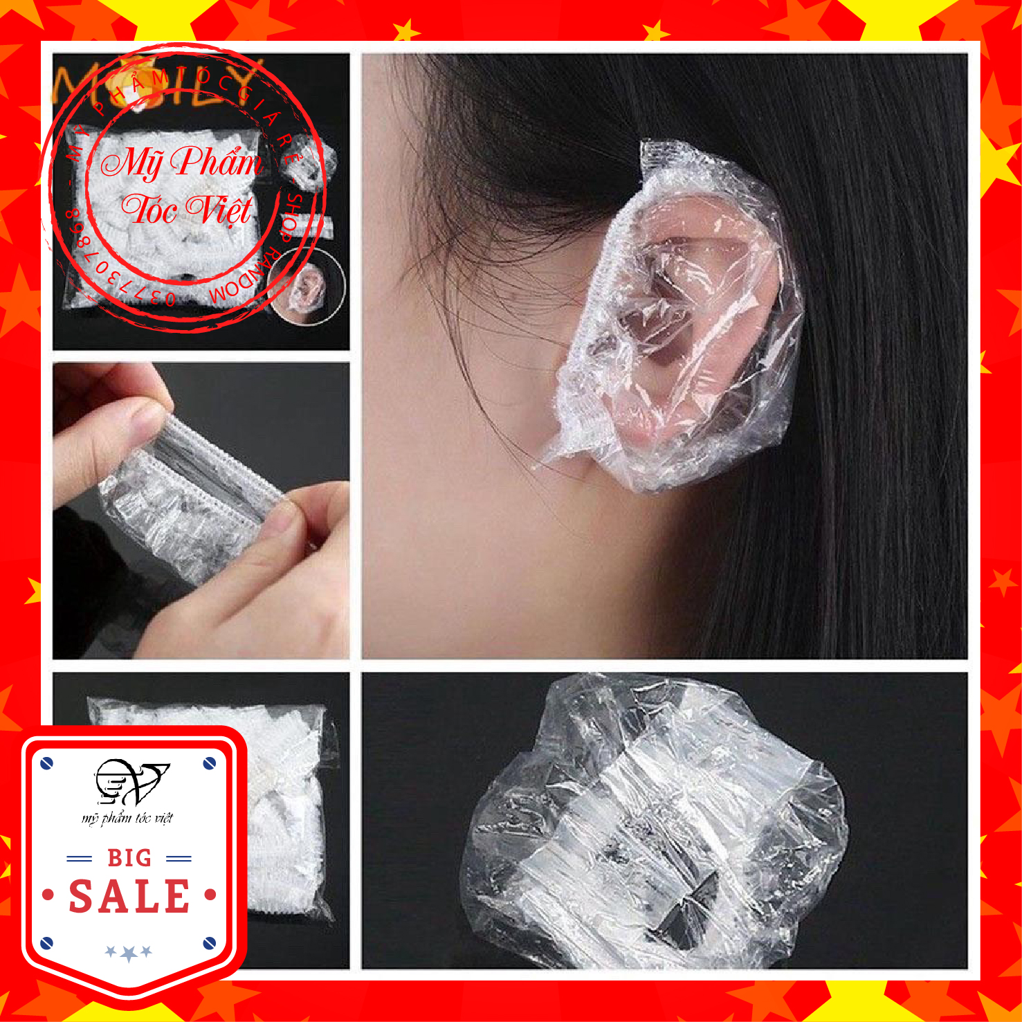 Bịt tai nilong bịch 100 cái dùng 1 lần hỗ trợ khi nhuộm tóc và làm hóa chất , chùm tai khi nhuộm tóc
