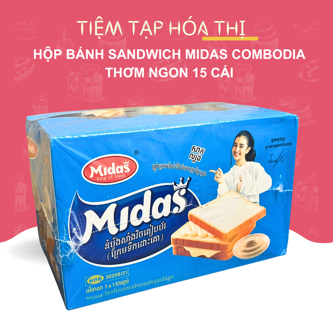 Hộp Bánh Sandwich Midas Combodia 15 Cái Thơm Ngon Snack Ăn Vặt