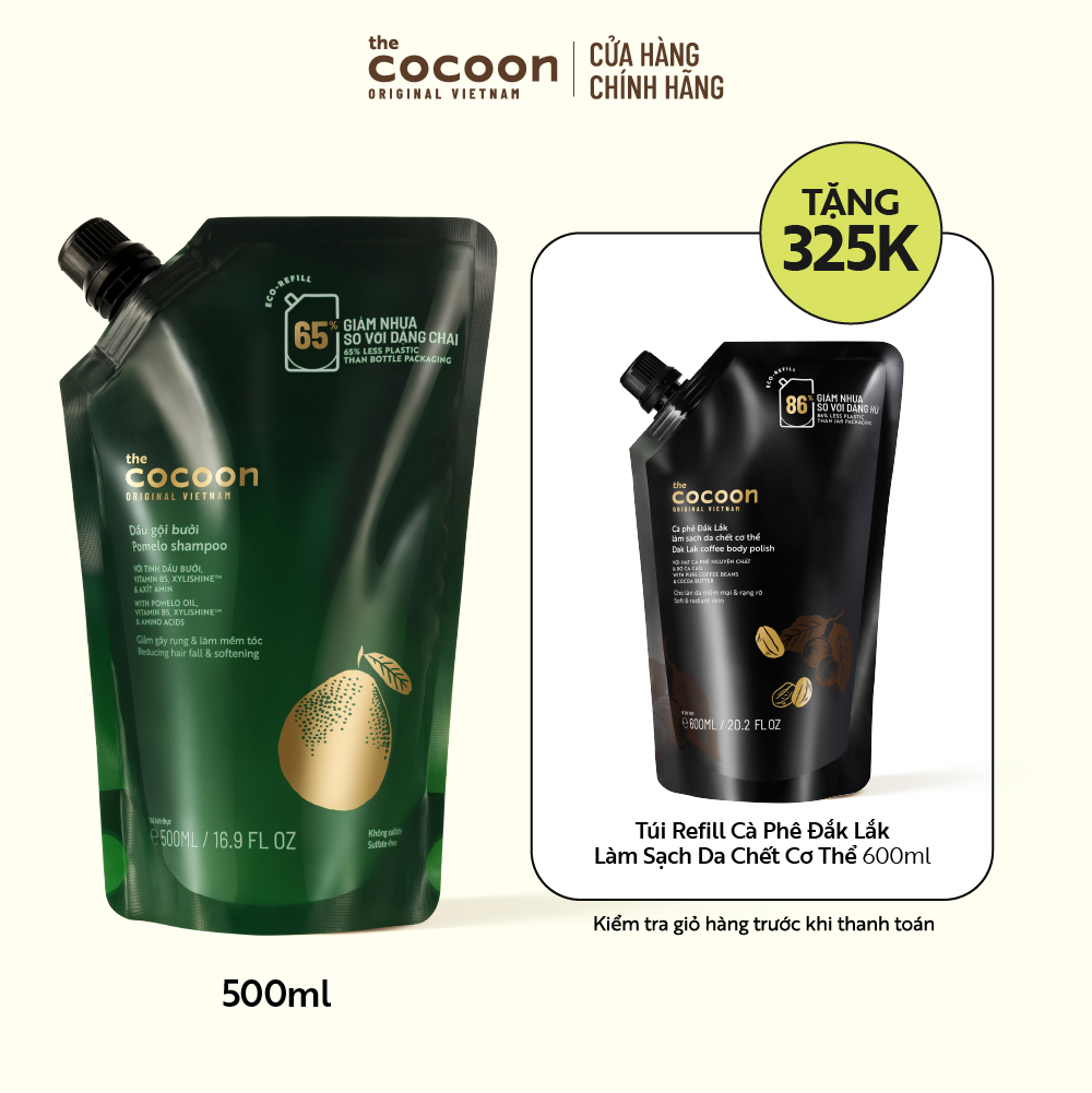 Túi Refill - Dầu gội bưởi Cocoon giúp giảm gãy rụng và làm mềm tóc 500ml