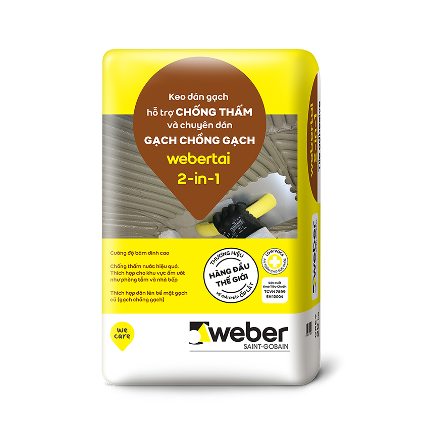 Keo Dán Gạch Webertai 2 in 1 Hỗ Trợ Chống Thấm và Chuyên Dán Gạch Chồng Gạch 5 Kg