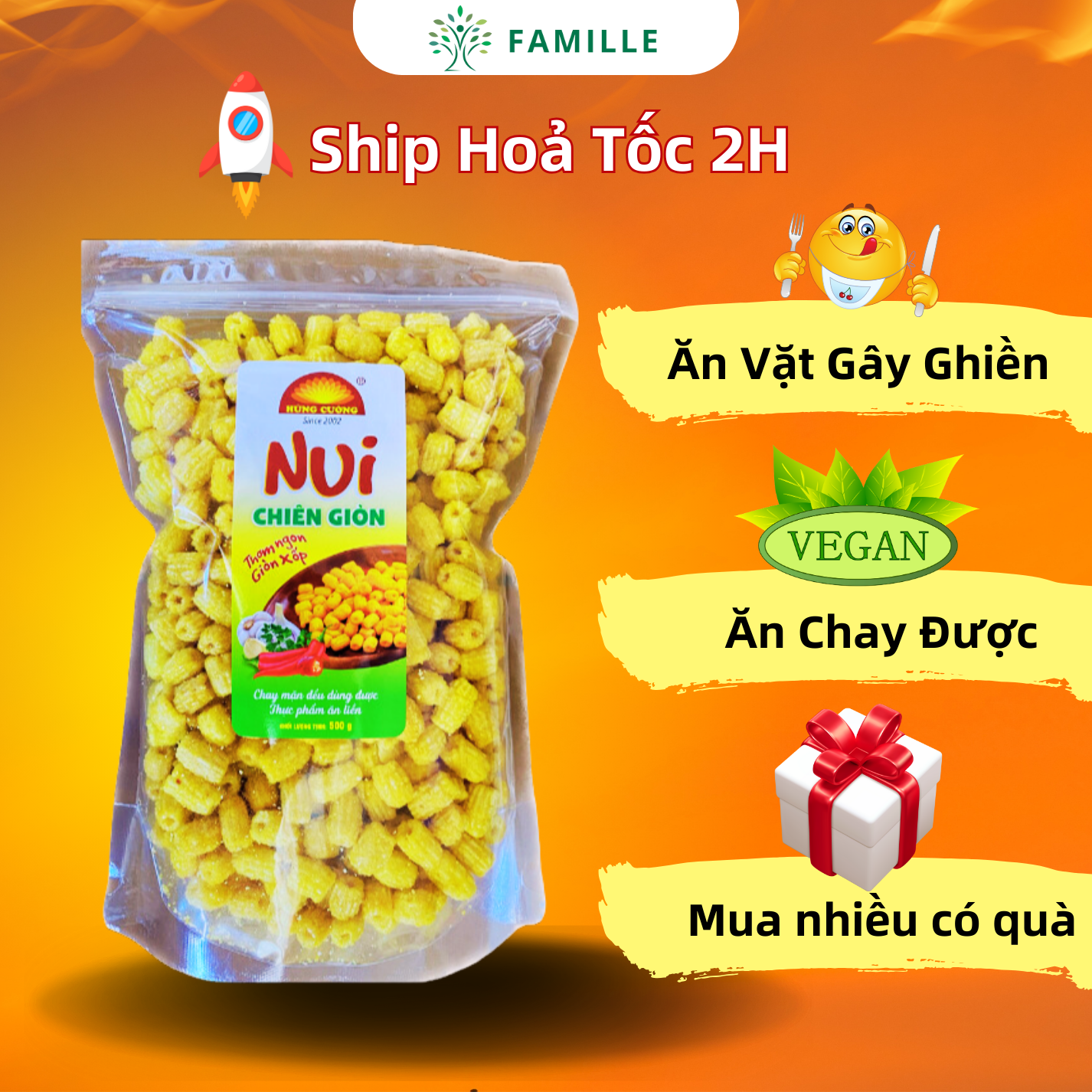 Nui Chiên Giòn 500g | Ăn Chay Được | Đồ Ăn Vặt | Nui Chiên | Nui Chiên Hùng Cường | Nui Sấy | Nui | Đồ Khô |