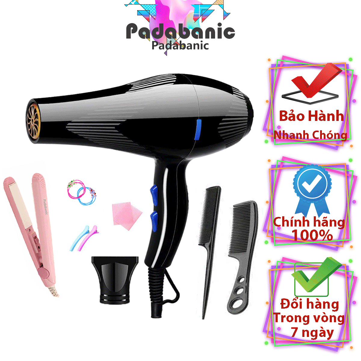 [ Bảo Hành ] Máy Sấy Tóc Phát Ánh Sáng Xanh  Công Suất Lớn Tặng Kèm Phụ Kiện Model 8866