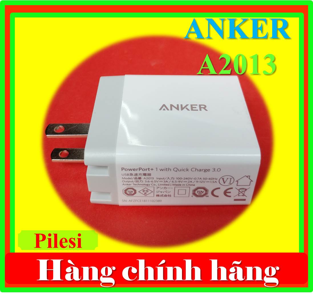 Sạc Anker PowerPort+ 1 Quick Charge 3.0, Anker 18W USB Wall Charger màu trắng tray (no box)