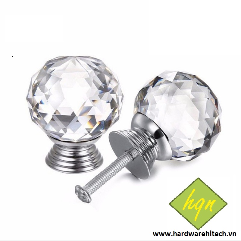 Tay nắm kim cương Phi 30mm/ Tay nắm hộc tủ pha lê tròn trong suốt D30/ Núm kim cương