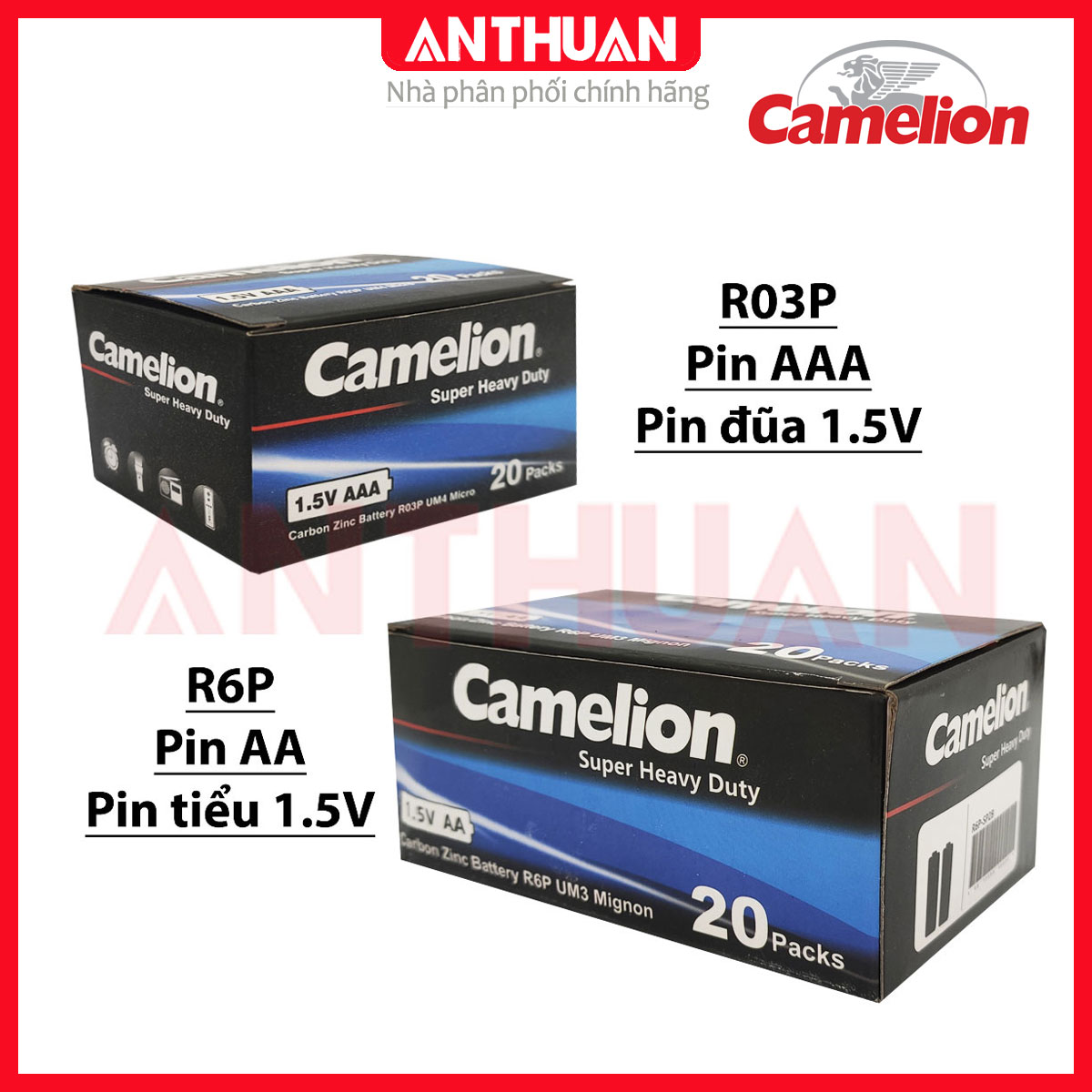 HÀNG CHUẨN - Pin carbon  tiểu/đũa, AA/AAA Camelion Super Heavy Duty Battery R6P/R03P 1.5V DATE MỚI - hộp 20pack 40 viên