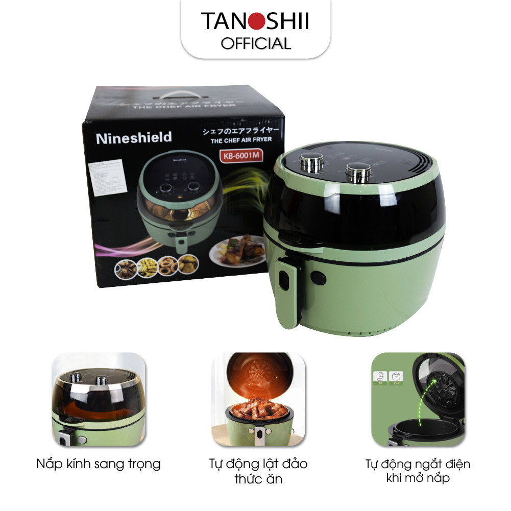 [Trả góp 0%]Nồi chiên không dầu Nine shield 8L nắp kính bảo hành 12 tháng