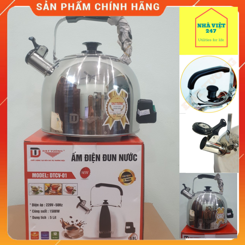 Ấm Điện Đun Nước 3L,5L Đạt Tường -Có Còi Báo Khi Sôi-[ NhaViet247]-Siêu Cắm Điện,Nấu Nước Bền,Đẹp,Gía Rẻ ,Bảo Hành 12 Thang