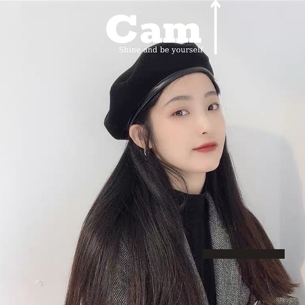 Mũ nồi beret nữ ulzzang nón dạ viền da có dây nới chỉnh camcamvintage