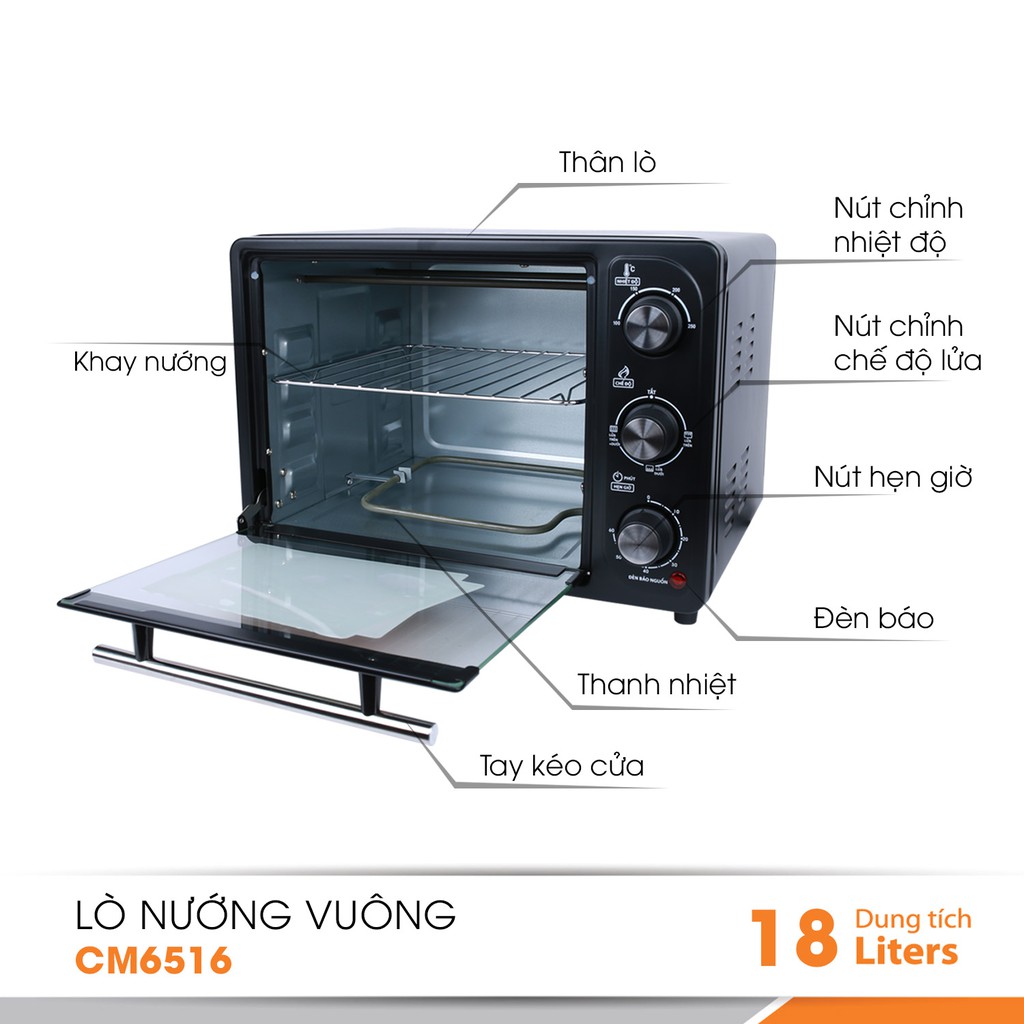 Hàng chính hãng] lò nướng điện đa năng comet - cm6516 , bếp nướng điện không khói , dung tích 18l công suất 1300w.bảo hành 12 tháng