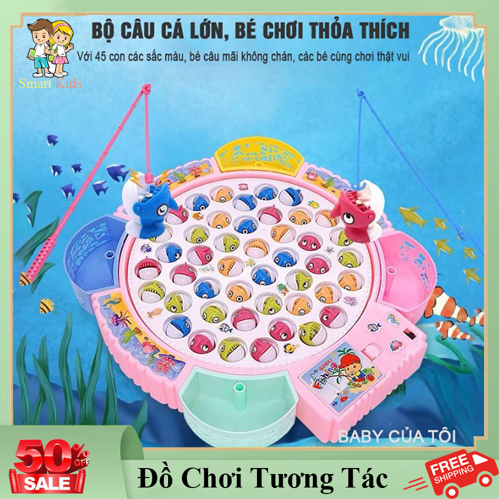 Đồ chơi trẻ em câu cá, bộ câu cá điện xoay có nhạc cỡ lớn 45 con cá chất liệu nhựa ABS cao cấp.