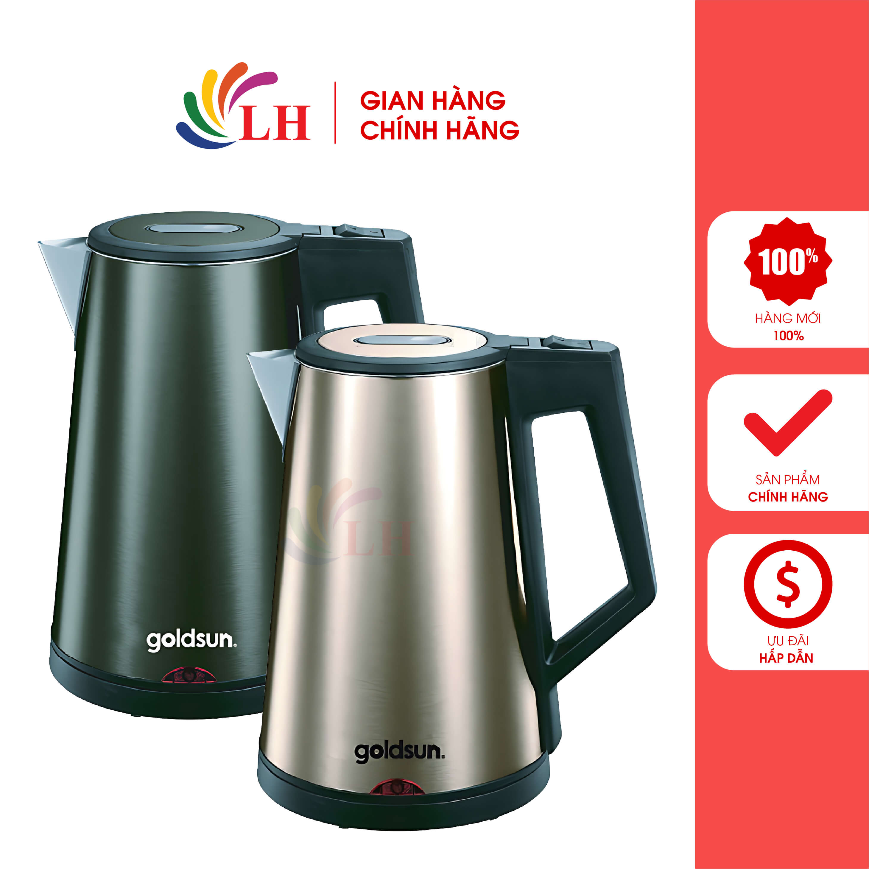 Goldsun 1.7 Liter 3-Layer Electric Kettle Gkt2641 - Genuine Product - 1.7 Liter Capacity, High Quality Stainless Steel, 3 Levels, Convenient Removable Base