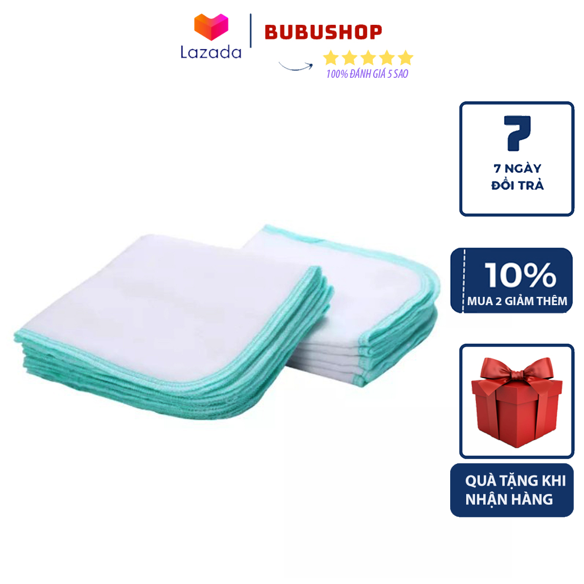 10 cái khăn sữa 2 lớp, 3 lớp, 4 lớp dành cho bé trai và gái , khăn gạc nhật 100% cotton kích thước 25x25cm