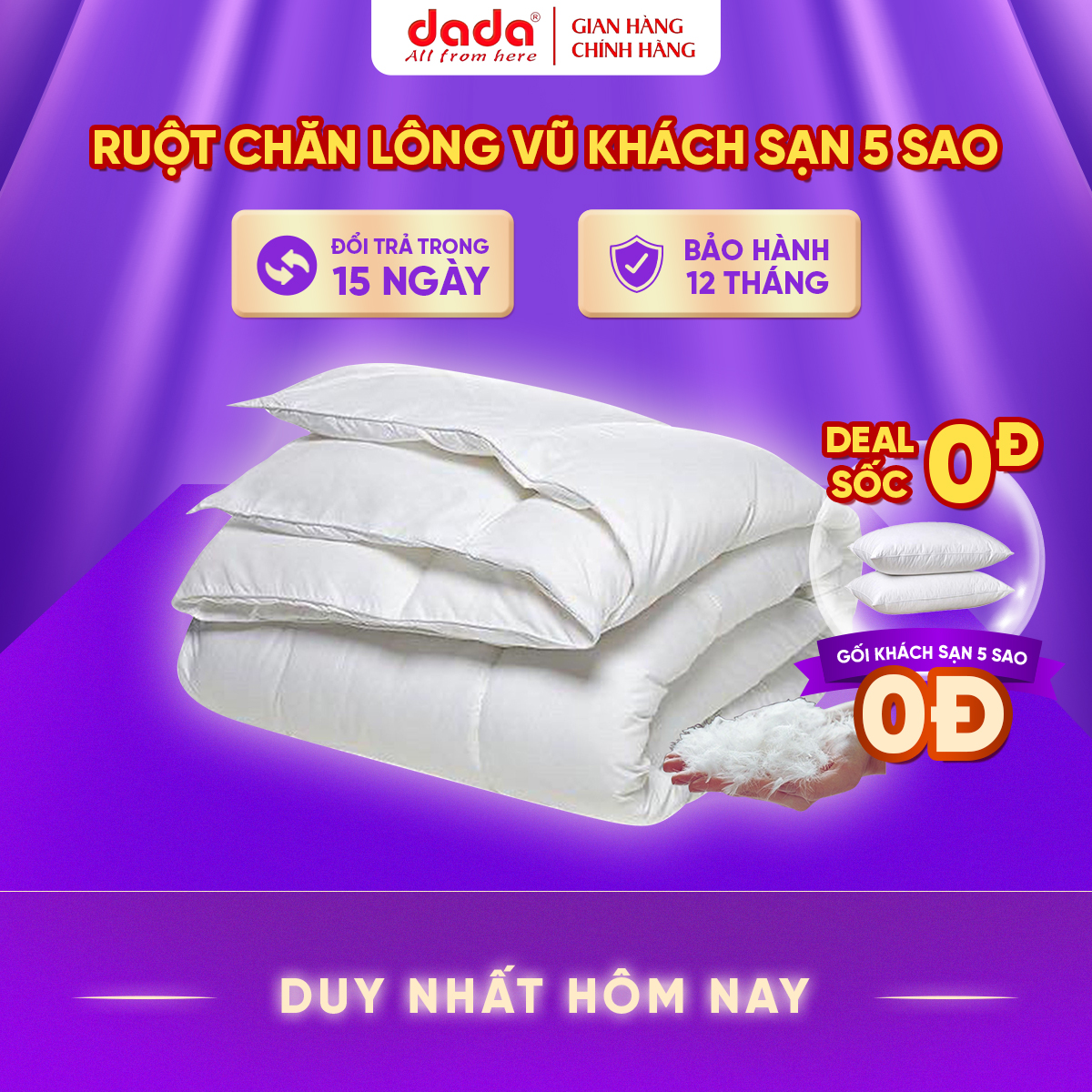 Ruột Chăn Cao Cấp DADA Tiêu Chuẩn Khách Sạn 5 Sao - Gòn Lông Vũ Nhân Tạo Microfiber