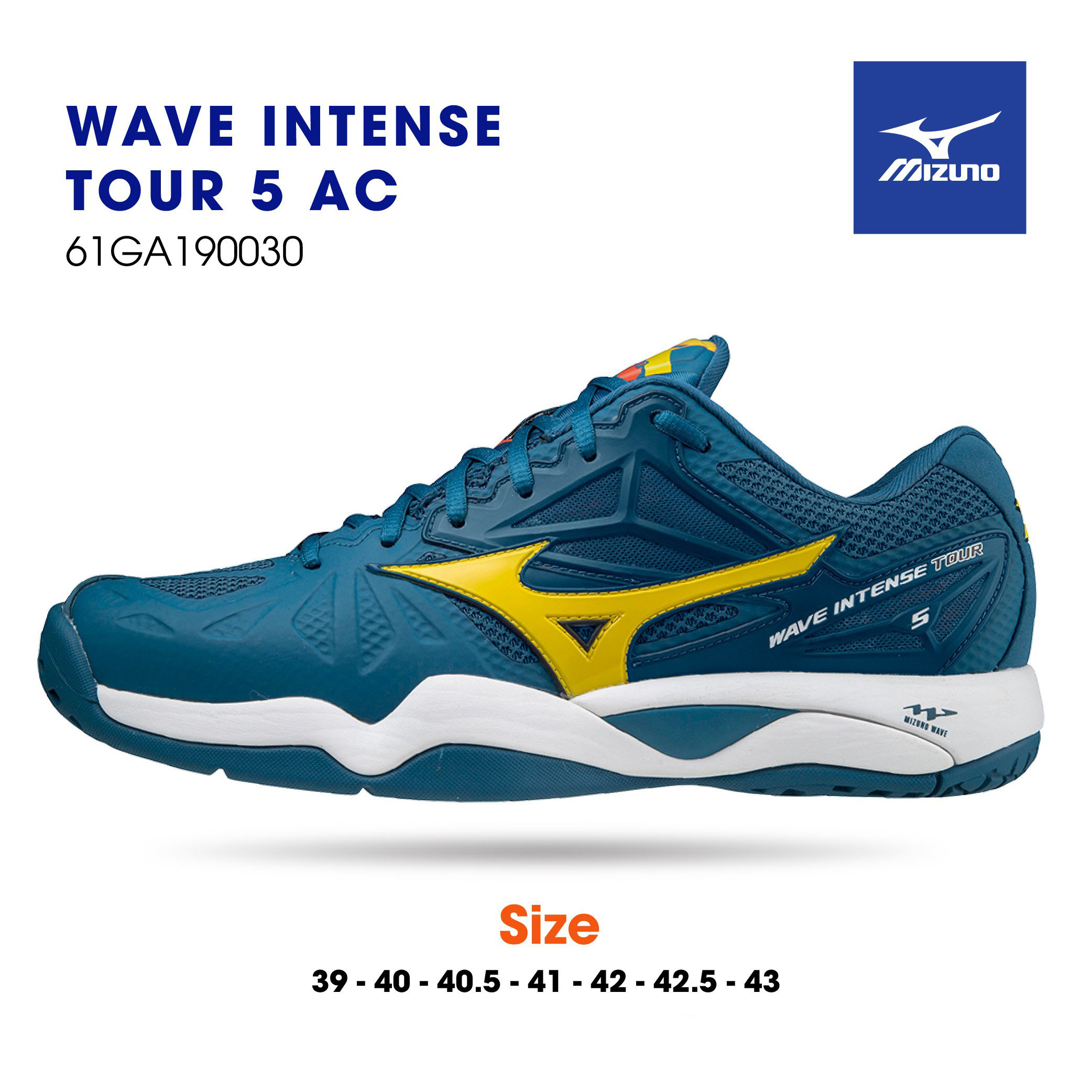 Giày tennis nam Mizuno Wave Intense Tour 5 61GA190030 mẫu mới màu xanh