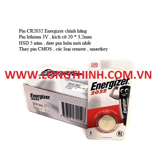 [HCM] Pin Energizer CR2032 Lithium (cúc áo) - chính hãng