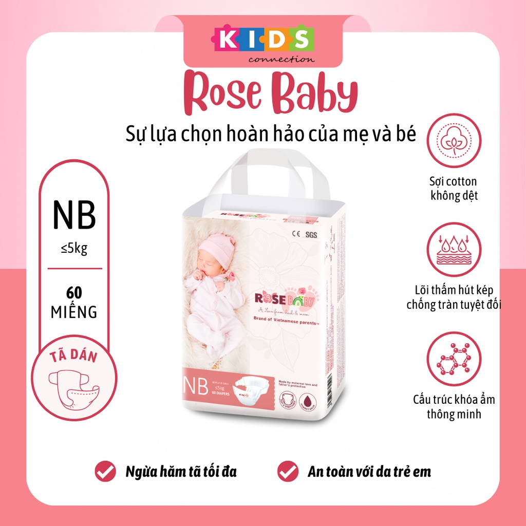 Bỉm tã dán ROSE BABY size NB (60 miếng)