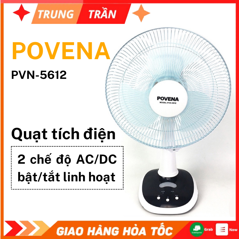 Quạt Tích Điện Povena PVN-5612 Cỡ Lớn, Có 2 Chế Độ AC/DC Tiện Lợi, Dung Lượng Pin Siêu Lớn, Thời Gian Sử Dụng Lên Tới 30 Tiếng. Quạt Sạc, Quạt Tích Điện, Quạt Cây, Quạt Điện, Quạt. Hàng Chính Hãng Bảo Hành 12 Tháng