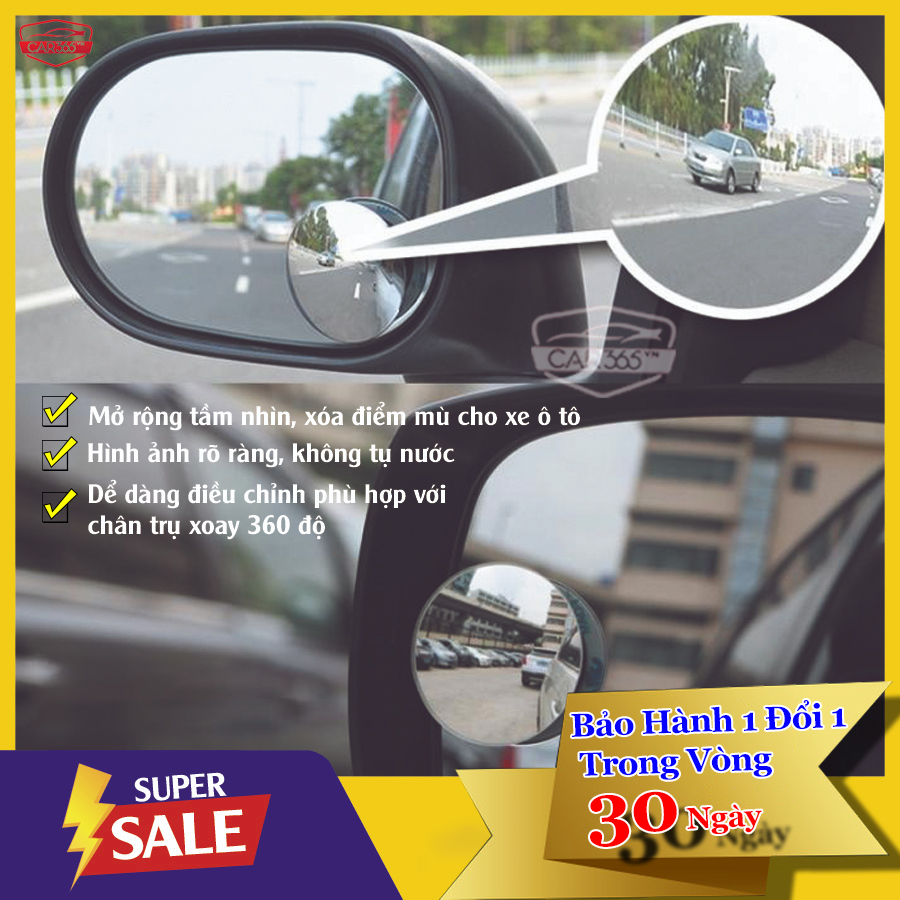 Bộ 2 Gương Cầu Lồi CAR365 Chính Hãng,Tràn Viền Xoay 360 độ Gắn Cho Kính Gương Chiếu Hậu Tránh Điểm Mù Cho Xe Hơi Ô tô - Vật liệu tráng gương cao cấp bền bỉ với thời tiết - Đảm bảo an toàn - CAR39