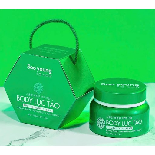 Kem body lục tảo soo young 250g, kem body siêu trắng nhanh giúp dưỡng trắng da body