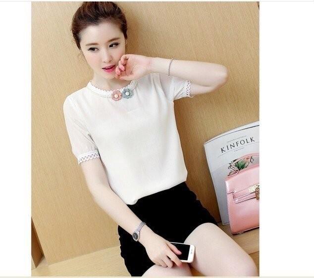 Áo sơ mi nữ cổ hoa đính hạt cao cấp