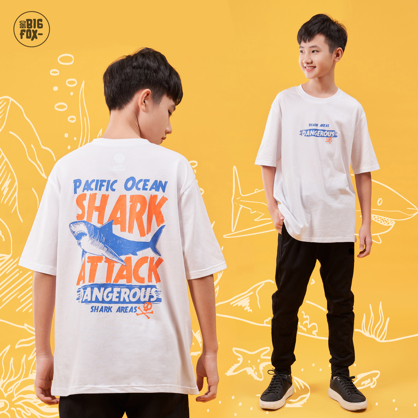 Áo bé trai size đại, áo thun cho bé tuổi teen chất cotton phong cách Âu Mỹ hình in Dangerous 40-56 kg QATE