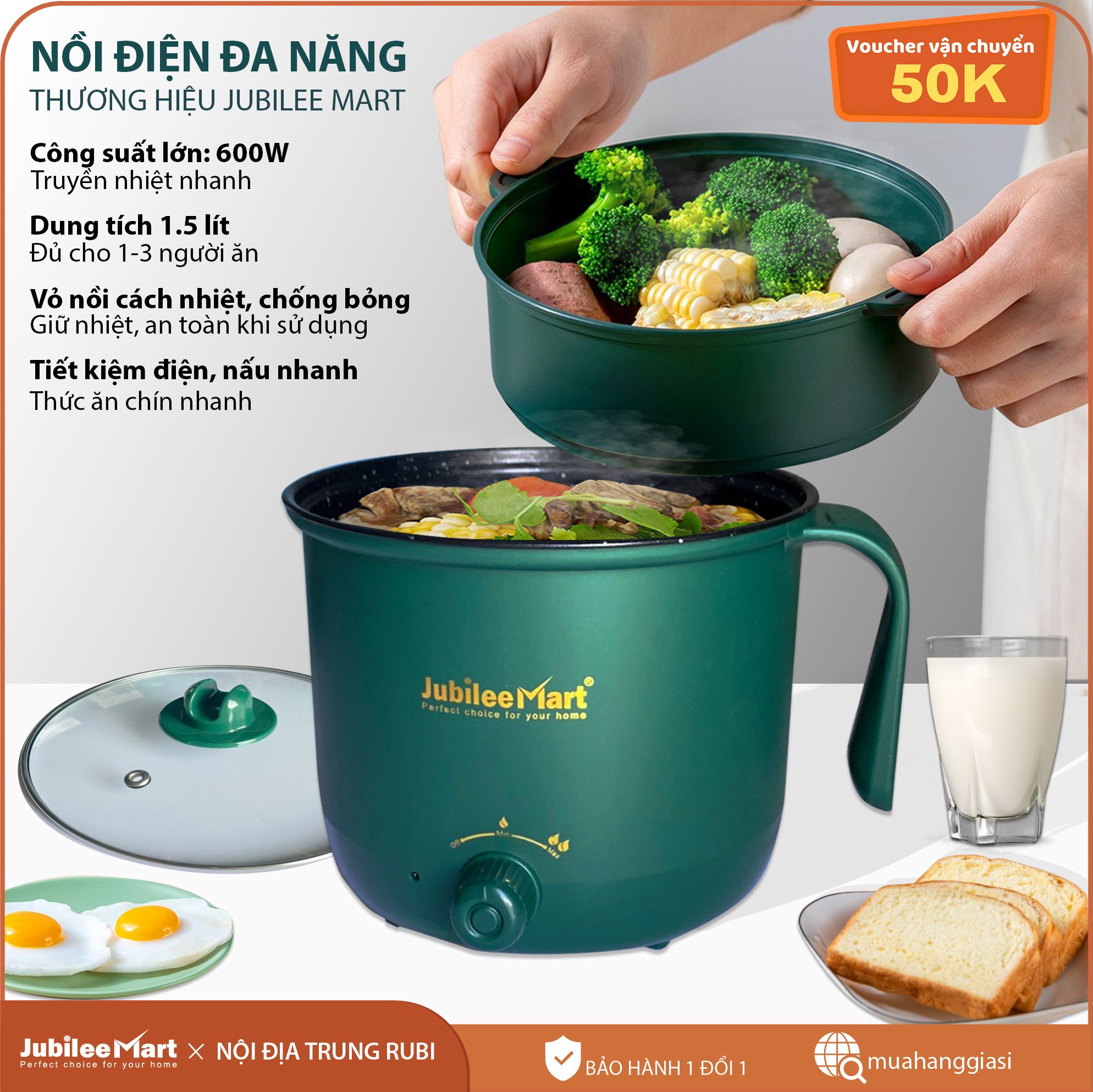 [GIÁ SỈ - GIAO NHANH 24H ] Nồi Lẩu Điện Mini Đa Năng Chống Dính,Nồi xông hơi điện chống covid,Nồi Hấp 2 Tầng Dung Tích 1.8L  Nấu Lẩu, Chiên, Xào Chống dính -Nồi lẩu đa năng mini Jubilee Mart Tặng Kèm Khay Hấp - Bả