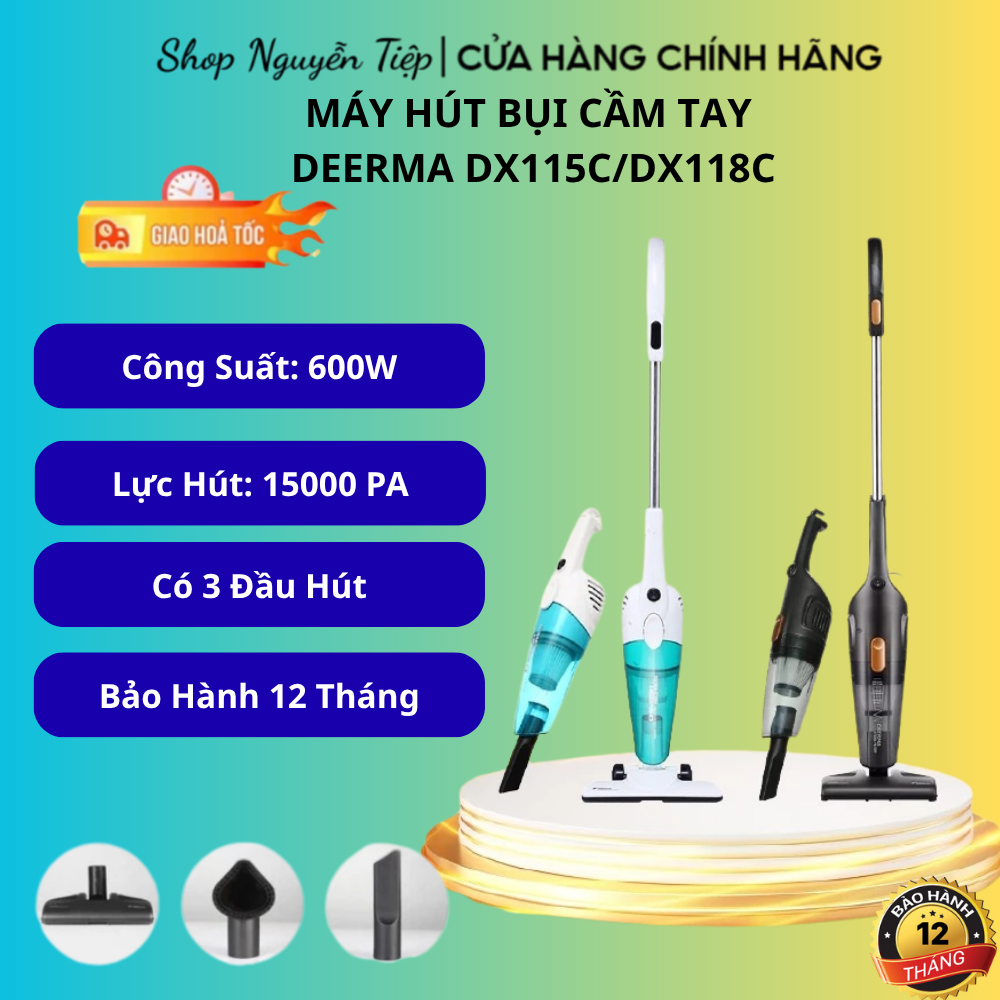 Máy hút bụi cầm tay Deerma DX115C / DX118C, lực hút 15000Pa, công suất 600W. Bảo hành 12 tháng