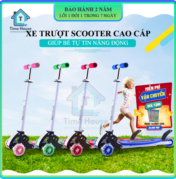Xe trượt Scooter cao cấp bằng kim loại phù hợp với các bé từ 3-8 tuổi thiết kế điều chỉnh độ cao phù hợp cho bé Bảo hành 12 tháng lỗi đổi mới trong 7 ngày