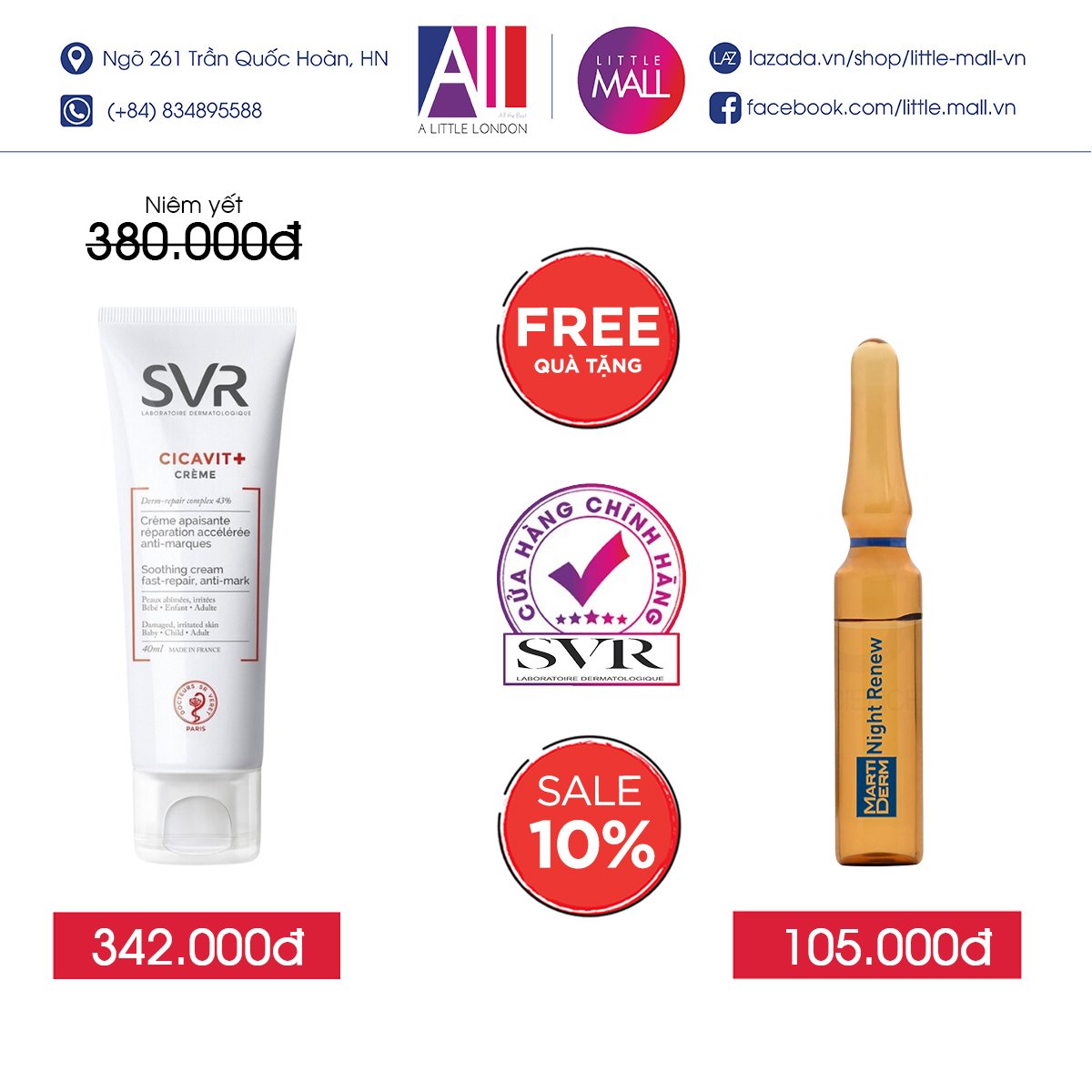 Kem dưỡng làm dịu da kích ứng SVR cicavit + crème 40ml TẶNG Ampoule chống lão hóa Martiderm