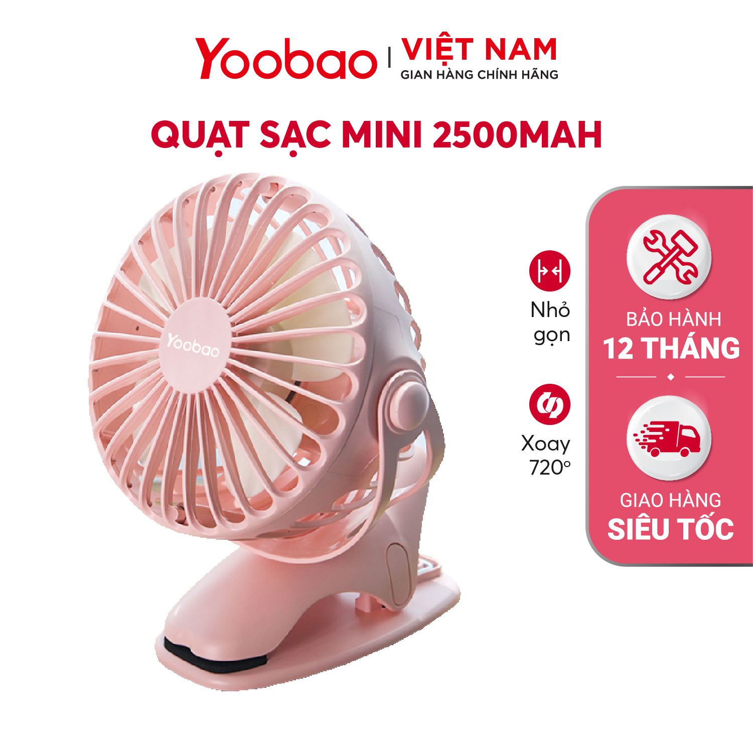 [VOUCHER 5%] Quạt sạc mini để bàn/ kẹp nôi YOOBAO F04 2500mAh Xoay 360 độ Đế kẹp đa năng - Hàng chính hãng - Bảo hành 12 tháng