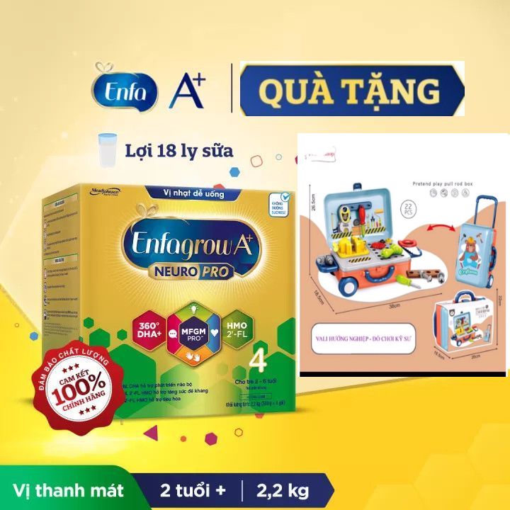 Sữa bột enfagrow 4 hộp giấy 2,2kg vị nhạt dễ uống