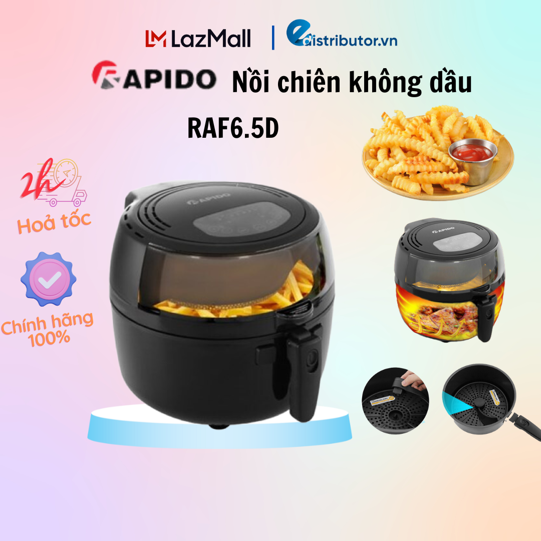 Nồi chiên không dầu 6.5l rapido raf 6.5d 1800w - hàng chính hãng - bảo hành 12 tháng