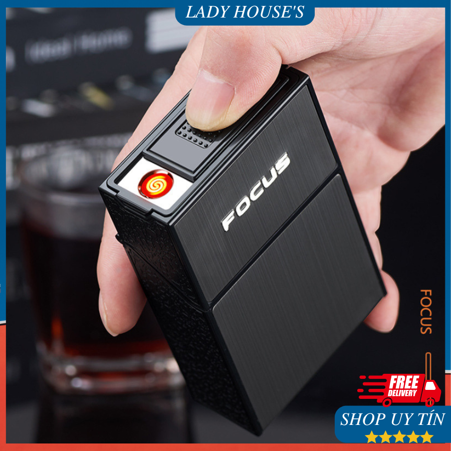  Hộp Đựng Thuốc Lá Đựng Cả Gói 20 Điếu Tích Hợp Bật Lửa Tia Sợi Đốt Sạc Pin USB Đời Mới 