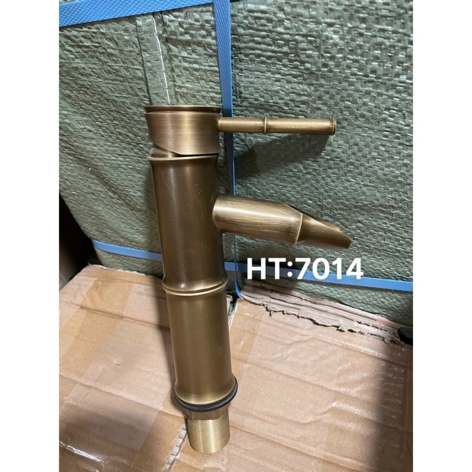 Vòi Lavabo vòi rửa mặt nóng lạnh Đồng giả cổ Thân trúc cao cấp, cổ điển kèm dây cấp
