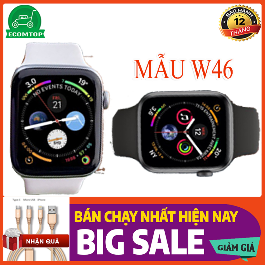 Đồng Hồ Thông Minh W46 ( W26 Plus) - Thay Được Hình Nền Theo Ý Muốn, Thay Được Dây Đeo, Chống Nước, Màn Hình Tràn Viền 1.75inh HD Siêu Lớn, Thông Báo Ứng Dụng, Pin Dùng 5-7 Ngày, Chụp Ảnh Từ Xa, Điều Khiển