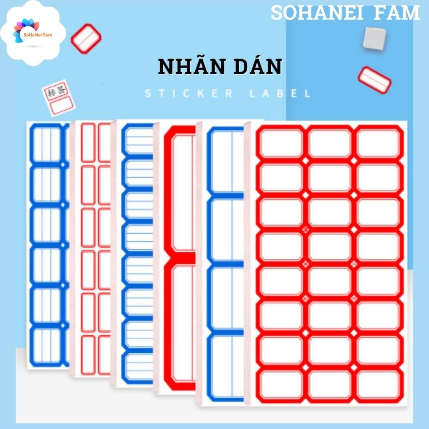 Set 10 Tấm Nhãn Dán Phân Loại , Viền Xanh Và Viền Đỏ, Nhiều Kích Thước Tùy Chọn -SOHANEI FAM -Sticker Label