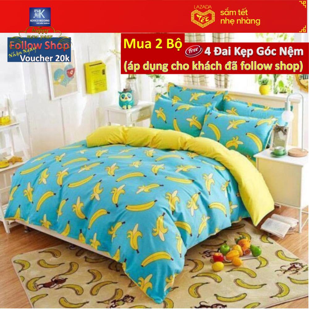 Bộ chăn ga gối poly Trái chuối vàng 1m6x2m