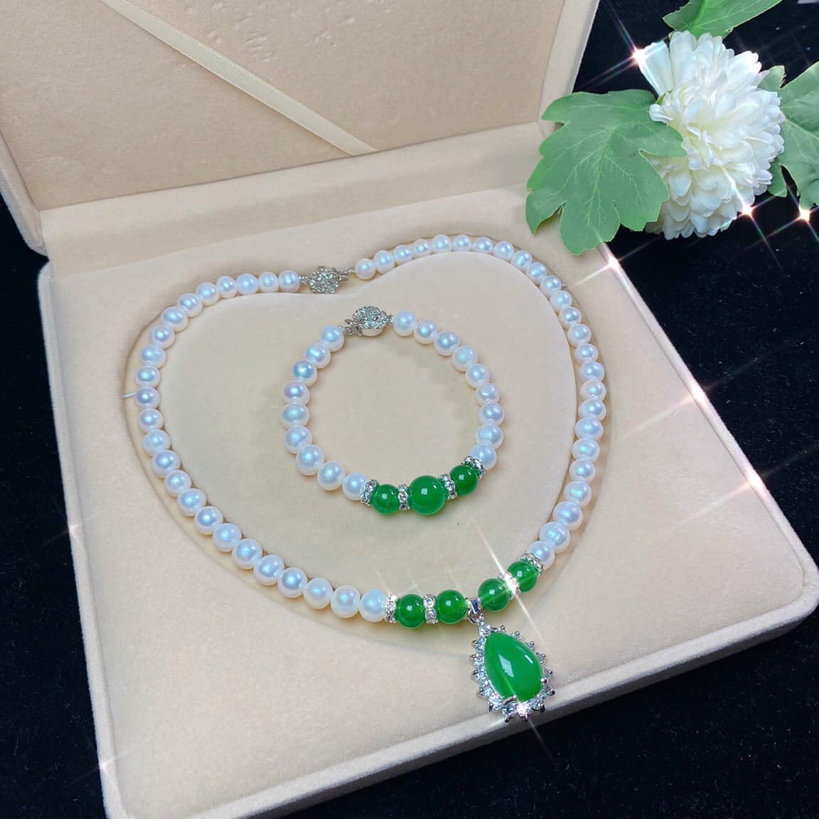 Bộ combo vòng, lắc đeo tay và dây chuyền, chuỗi đeo cổ ngọc trai