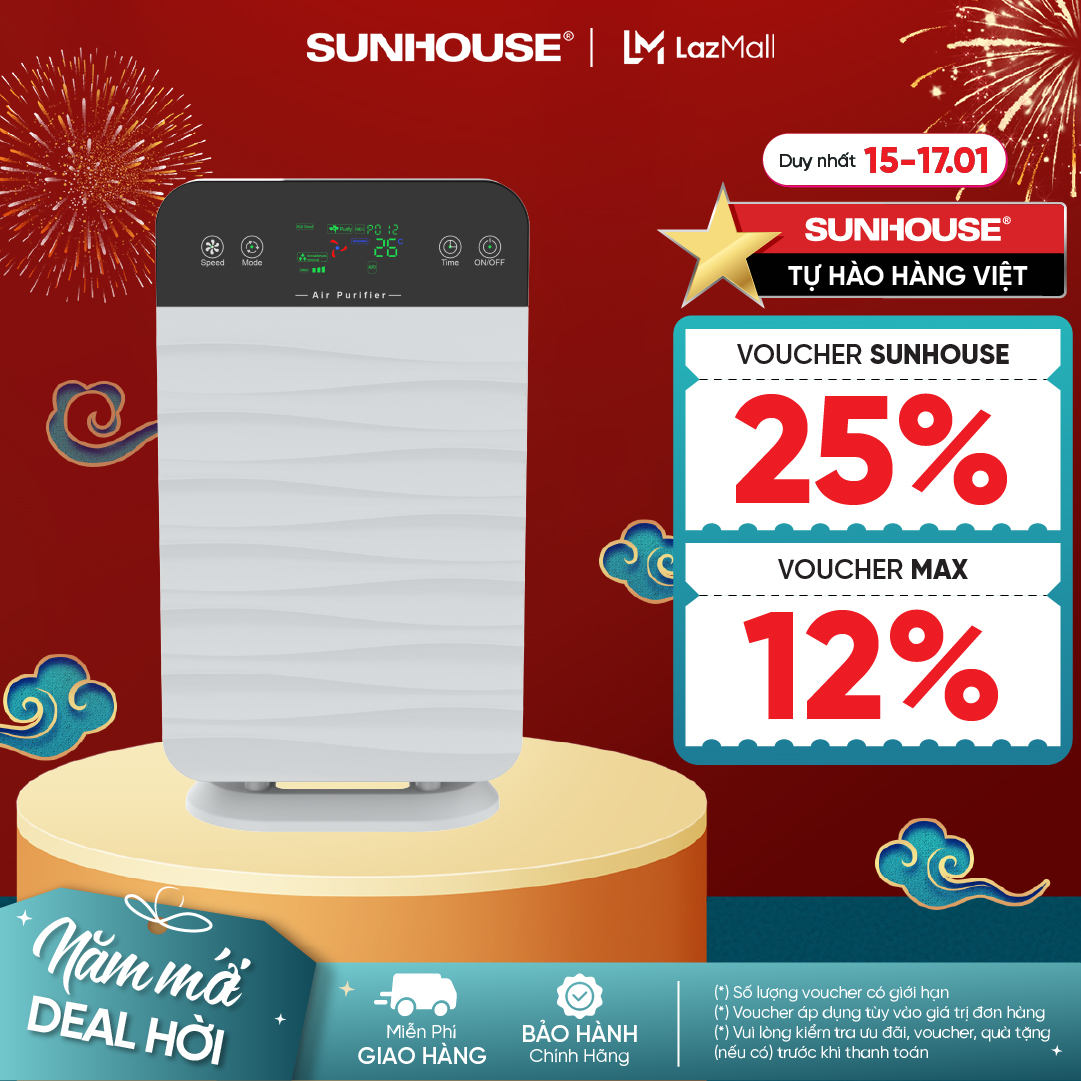 Máy lọc không khí SUNHOUSE SHD-15AP9715 - Hệ thống 3 màng lọc tiên tiến - Lọc sạch bụi mịn Bảo vệ sức khỏe - Bảo hành 12 tháng