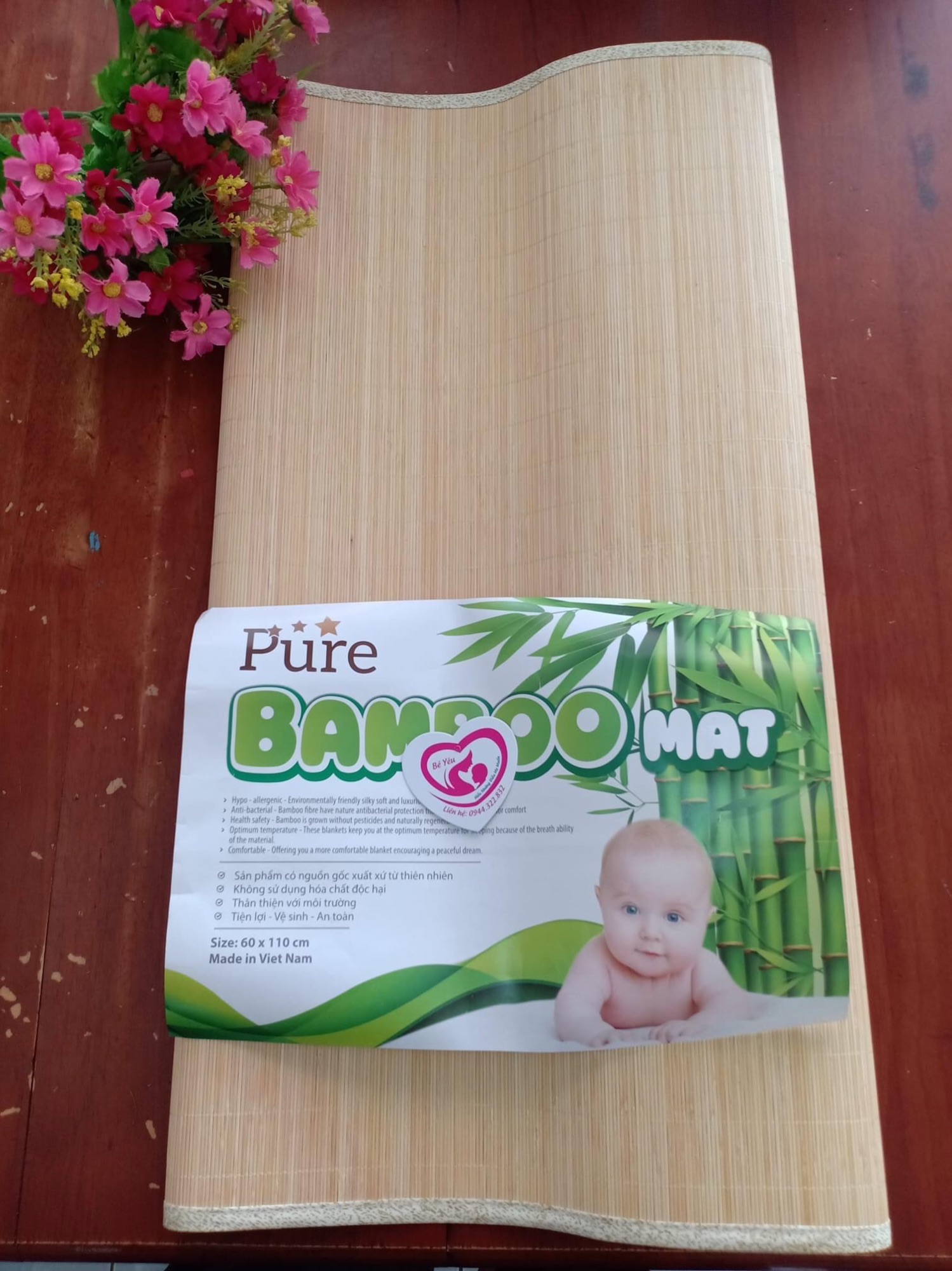 Chiếu Tre Sợi Tăm Pure Bamboo Mat Cho Trẻ Em 60x110