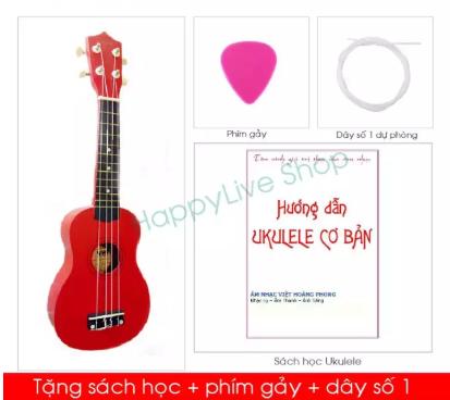 Đàn Ukulele Soprano Gỗ (cần gỗ) - Tặng sách học + phím gảy + dây dự phòng.